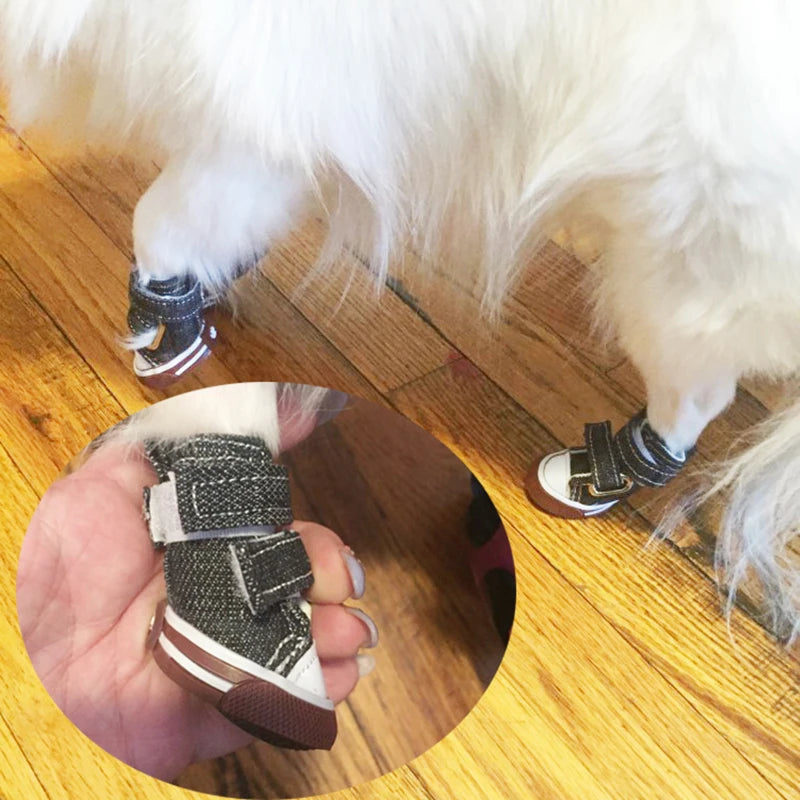 4 Pack Anti Slip Dog Shoes Breathable Canvas Boots Casual