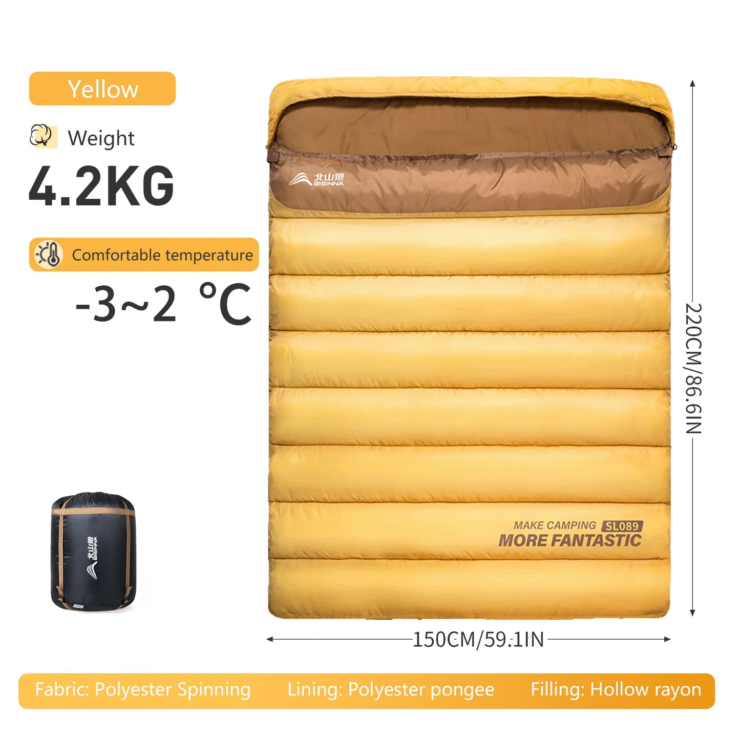 BSWOLF 2 Person Camping Sleeping Bag Four Seasons Portable