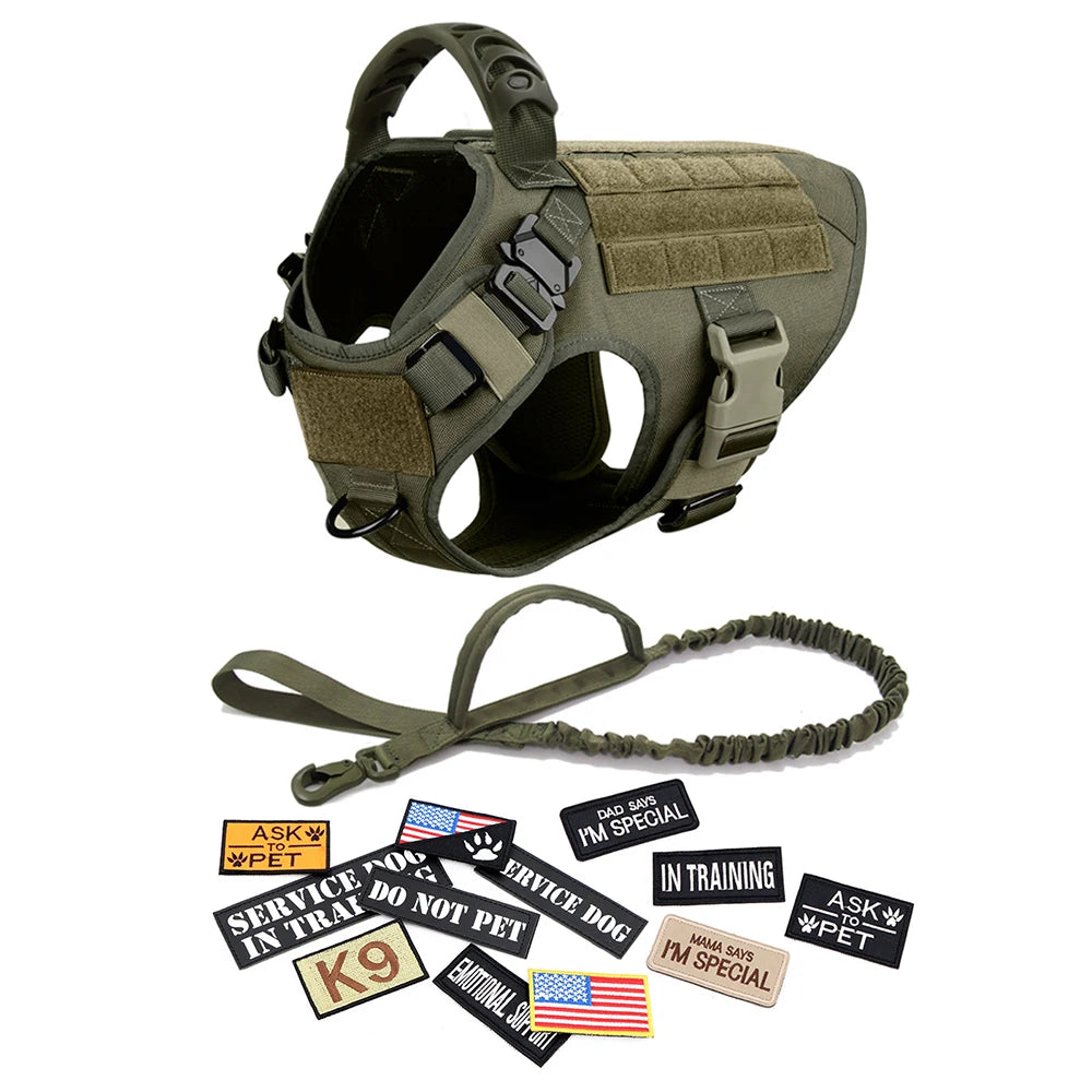 Military Large Dog Harness Vest With Leash And Patches