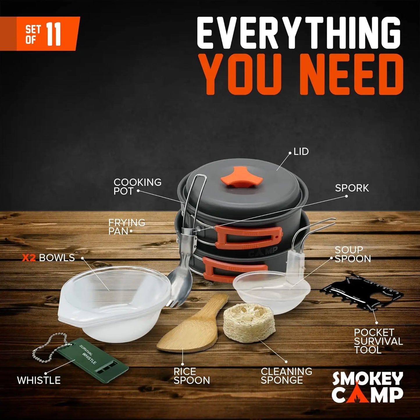 Backpacking Camping Mess Kit With Stove Nonstick Set