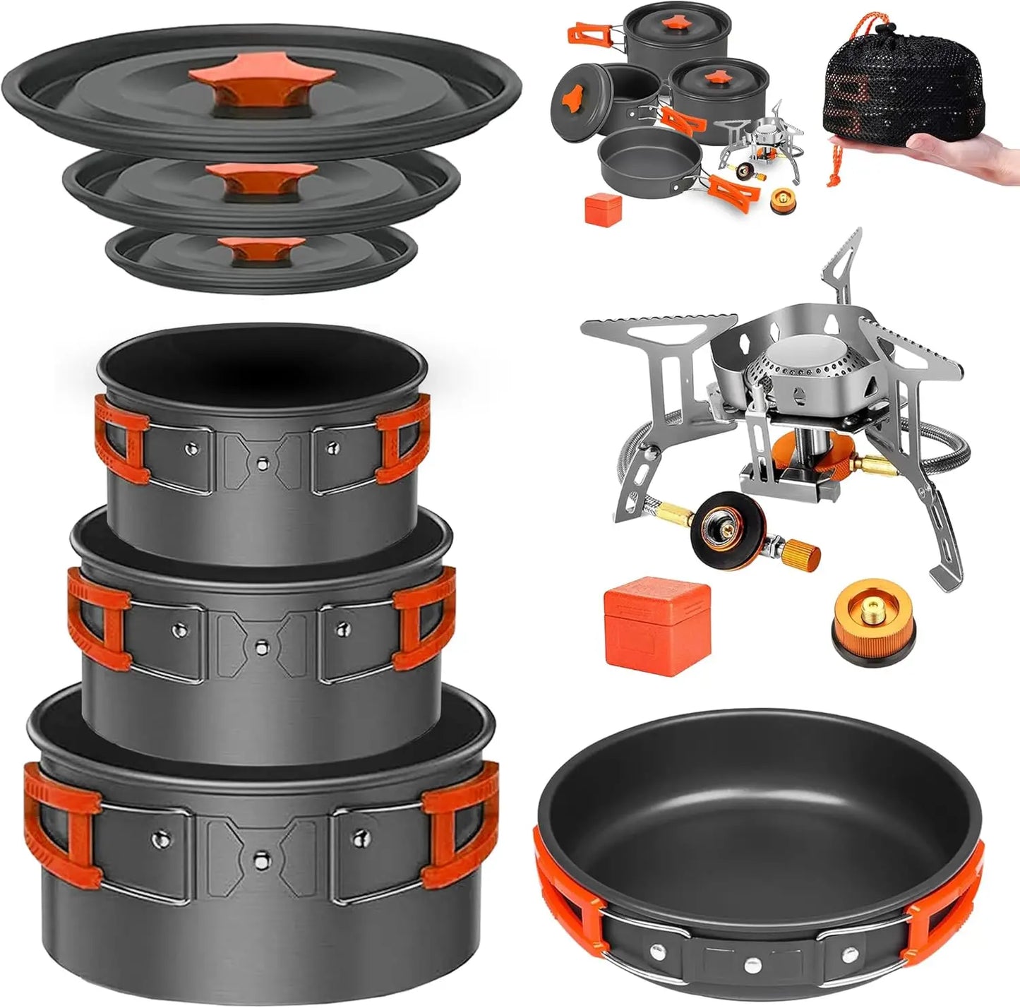 Backpacking Camping Mess Kit With Stove Nonstick Set
