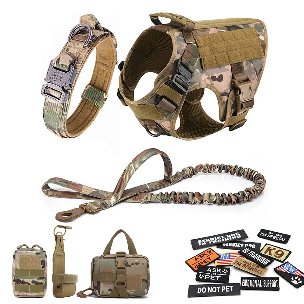 Military Large Dog Harness Vest With Leash And Patches