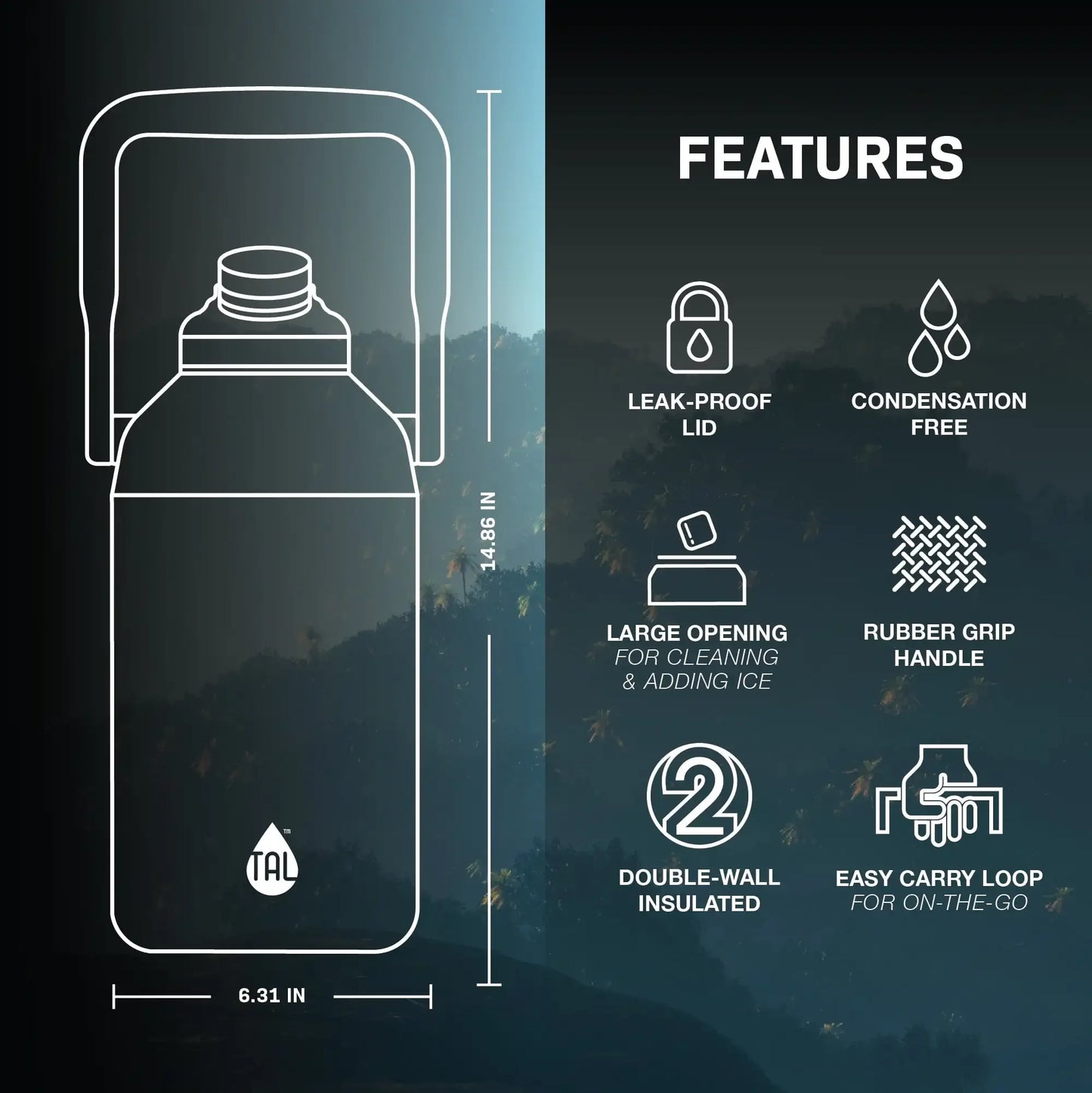 TAL Stainless Steel Ranger Water Bottle 80 fl oz Black