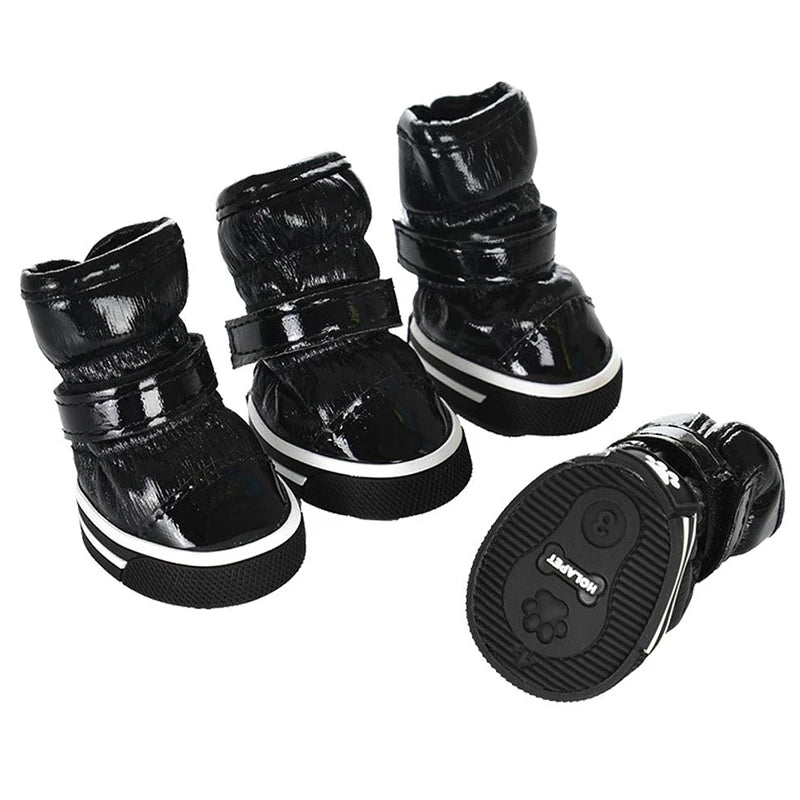 Four Piece Winter Dog Boots Snow Shoes Set Warm Fleece