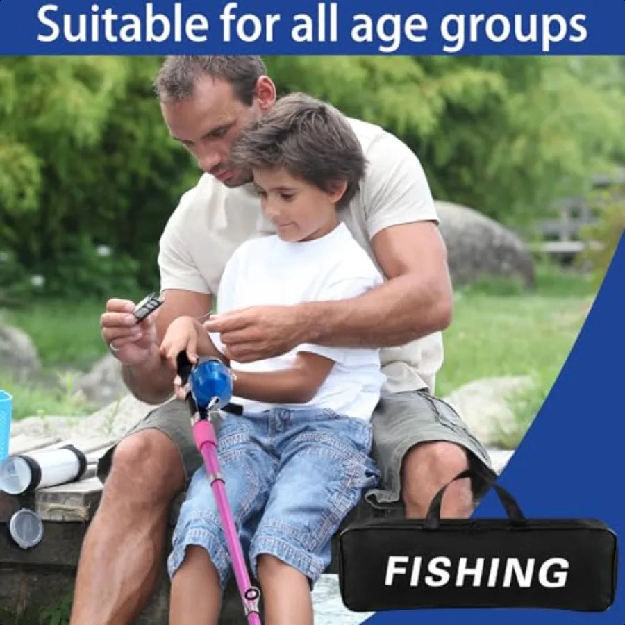 310 Pcs Telescopic Fishing Rod and Reel Combo Pink Set