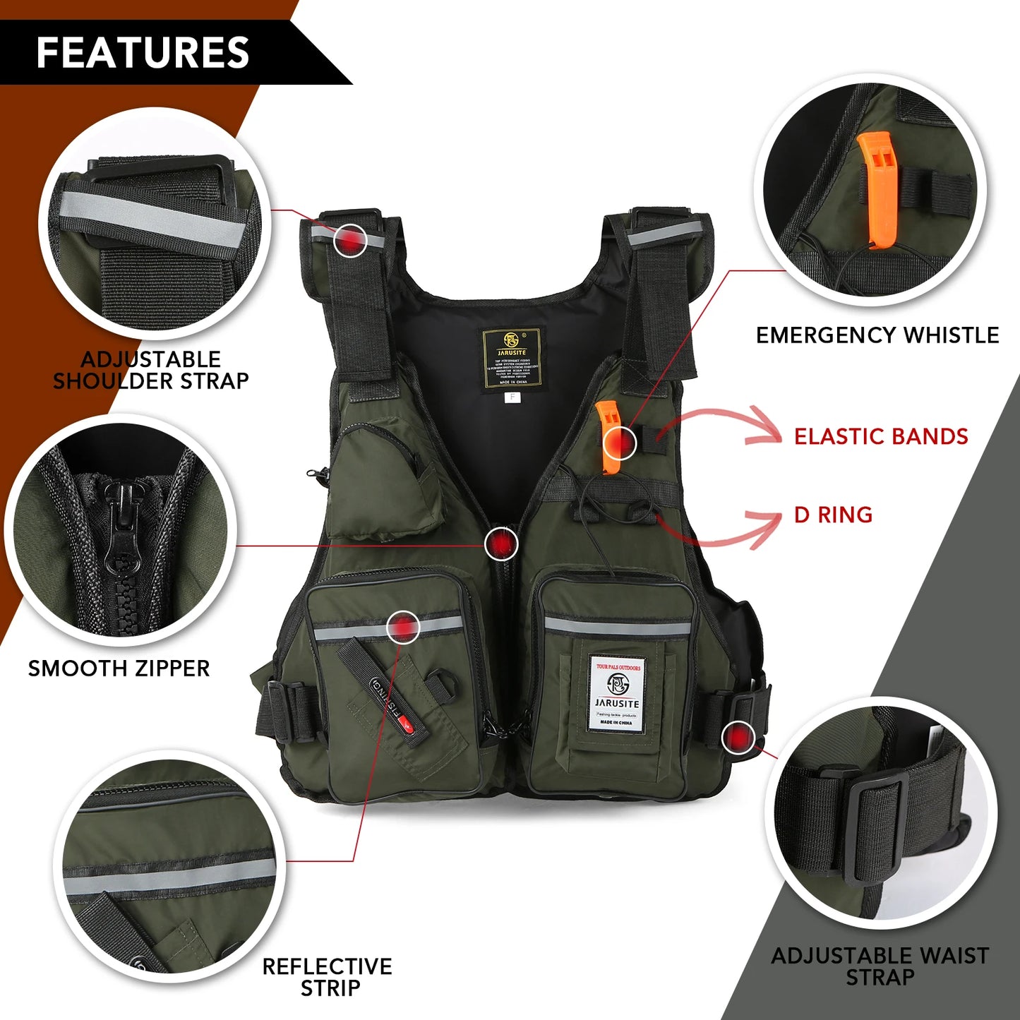 Men Professional Life Jacket Buoyancy Vest Waterproof