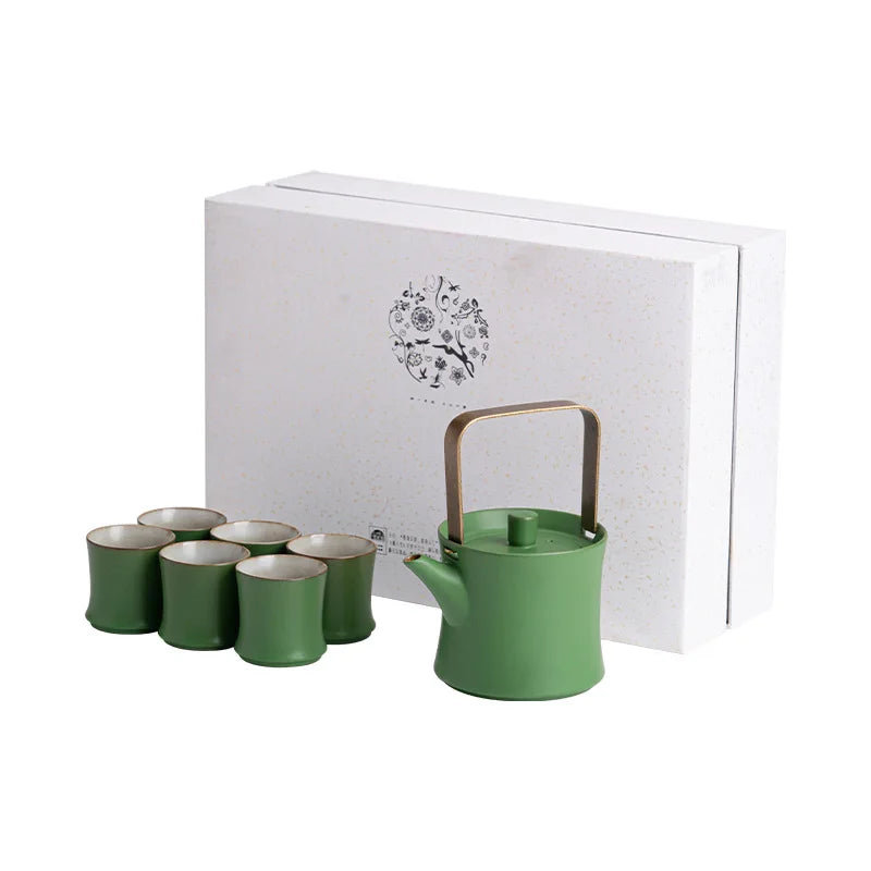Porcelain Kung Fu Tea Set Green Landscape Teapot And Cups