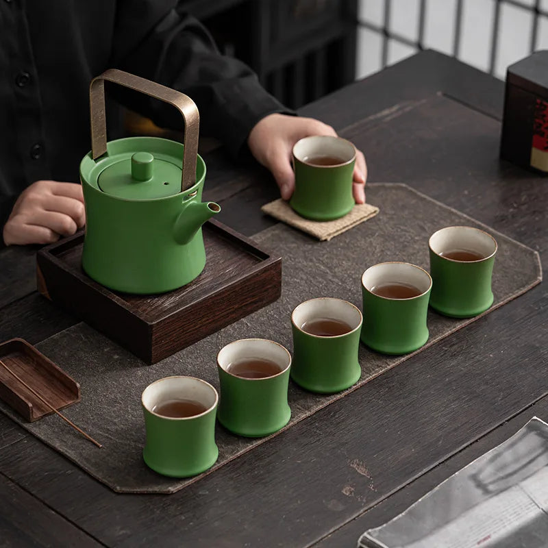 Porcelain Kung Fu Tea Set Green Landscape Teapot And Cups