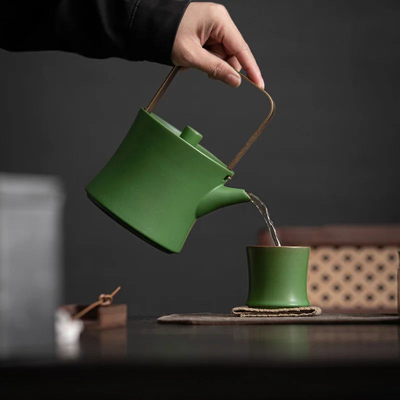 Porcelain Kung Fu Tea Set Green Landscape Teapot And Cups