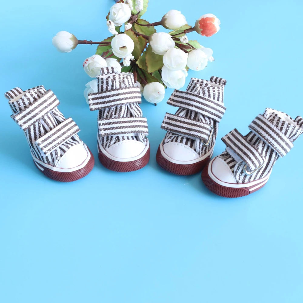 4 Pack Anti Slip Dog Shoes Breathable Canvas Boots Casual