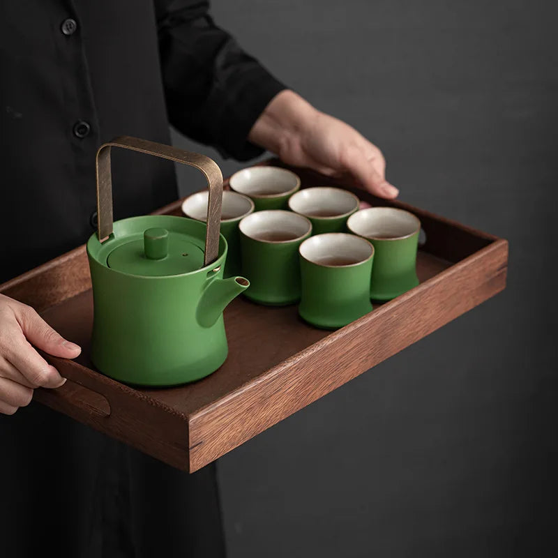 Porcelain Kung Fu Tea Set Green Landscape Teapot And Cups