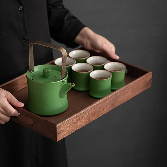 Porcelain Kung Fu Tea Set Green Landscape Teapot And Cups