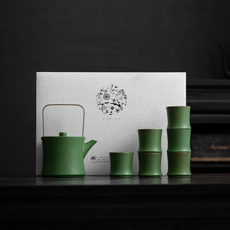 Porcelain Kung Fu Tea Set Green Landscape Teapot And Cups