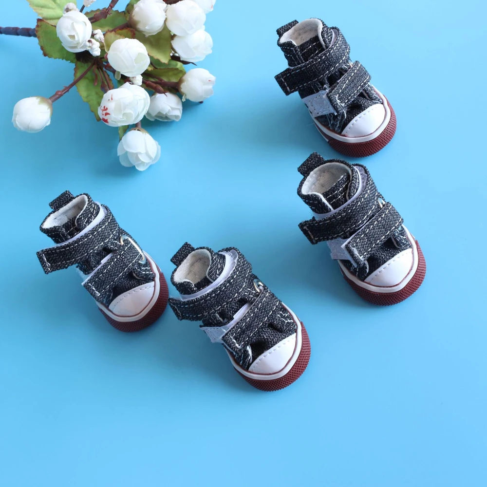 4 Pack Anti Slip Dog Shoes Breathable Canvas Boots Casual