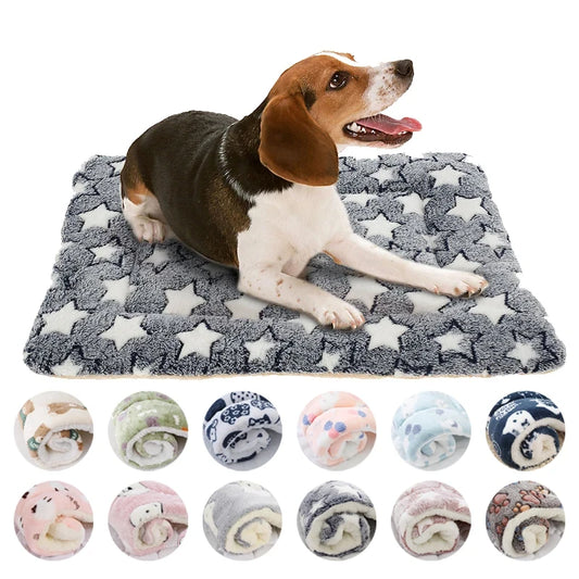 Flannel Pet Sleeping Mat Dog Bed Plush Plaid Cushion