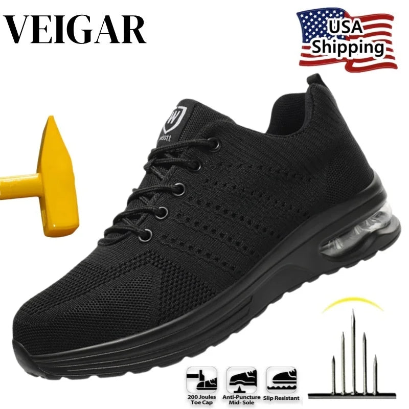Mens Mesh Steel Toe Work Shoes Breathable Puncture Proof