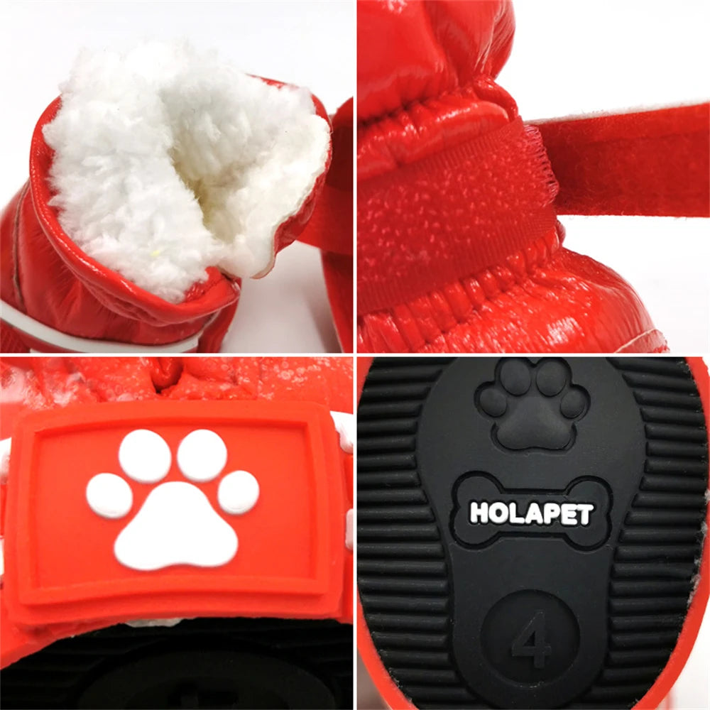 Four Piece Winter Dog Boots Snow Shoes Set Warm Fleece