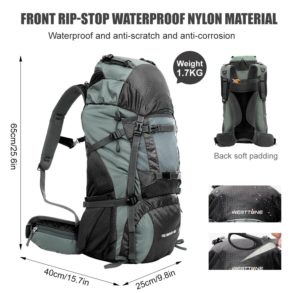 WestTune 60L Explorer Internal Frame Backpack Rain Cover