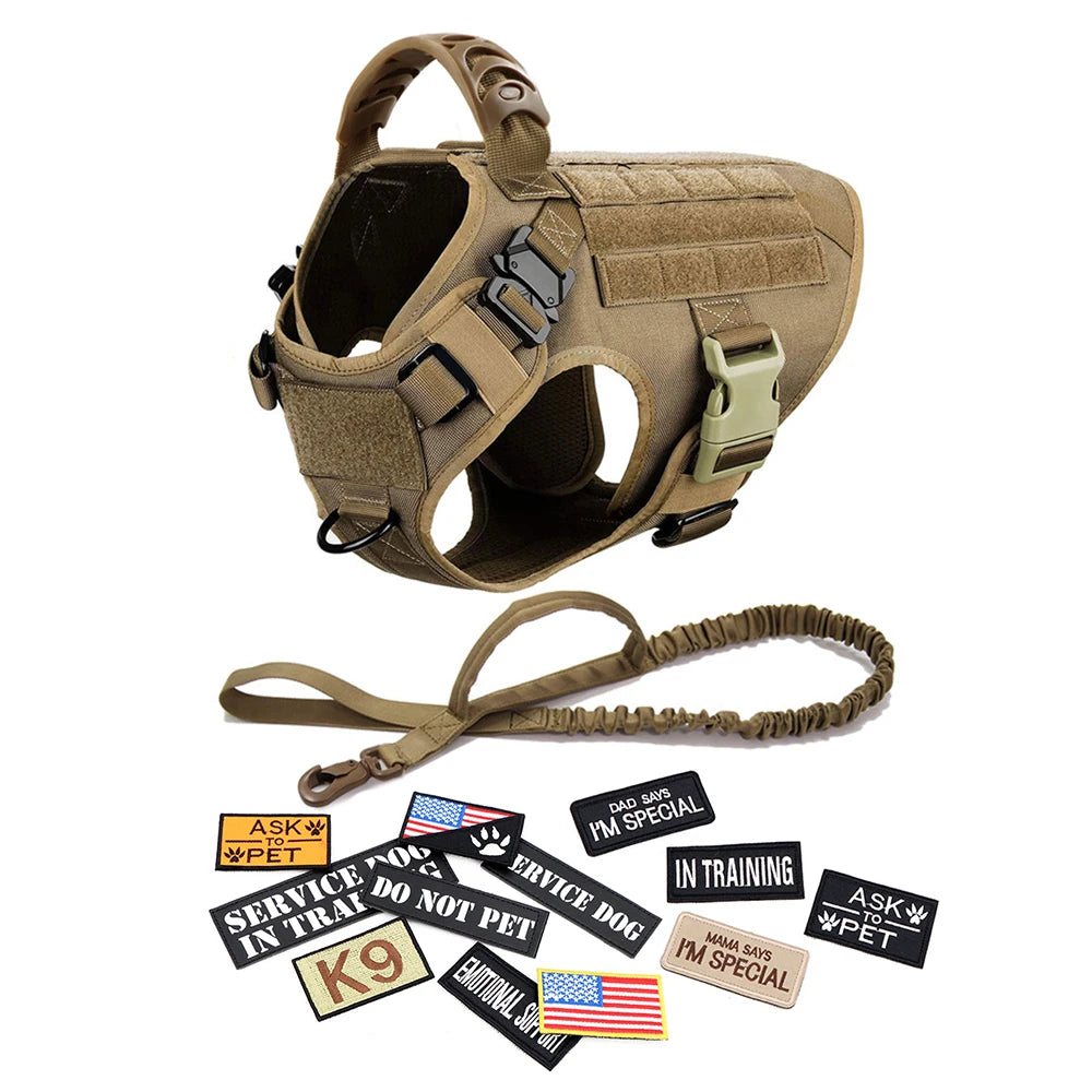 Military Large Dog Harness Vest With Leash And Patches