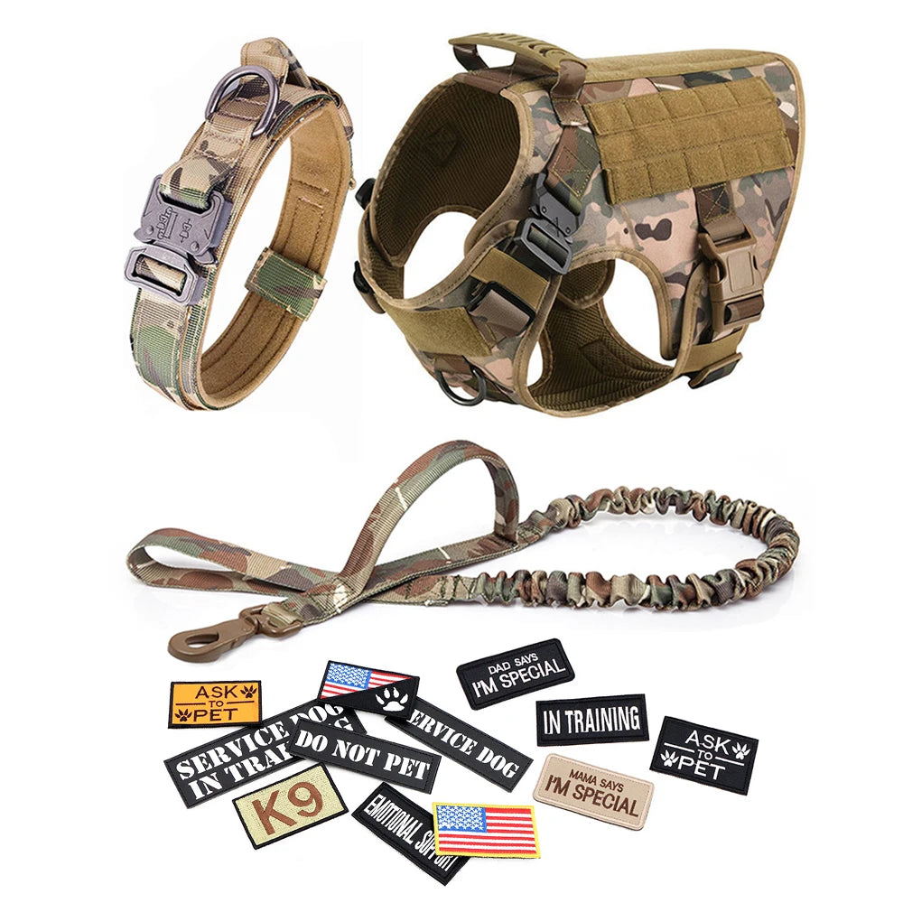 Adjustable Military Dog Harness Leash Collar Set for Training