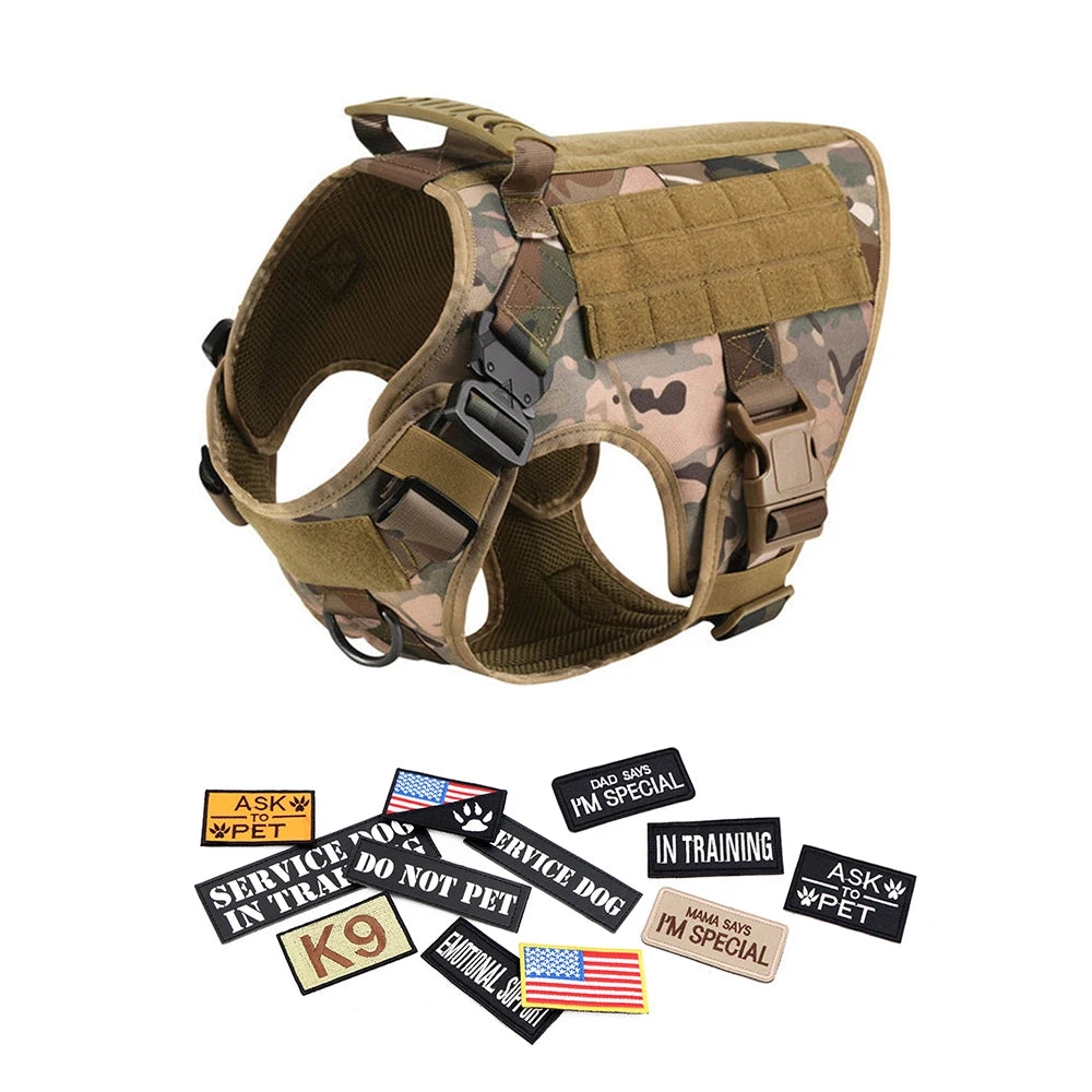 Military Large Dog Harness Vest With Leash And Patches