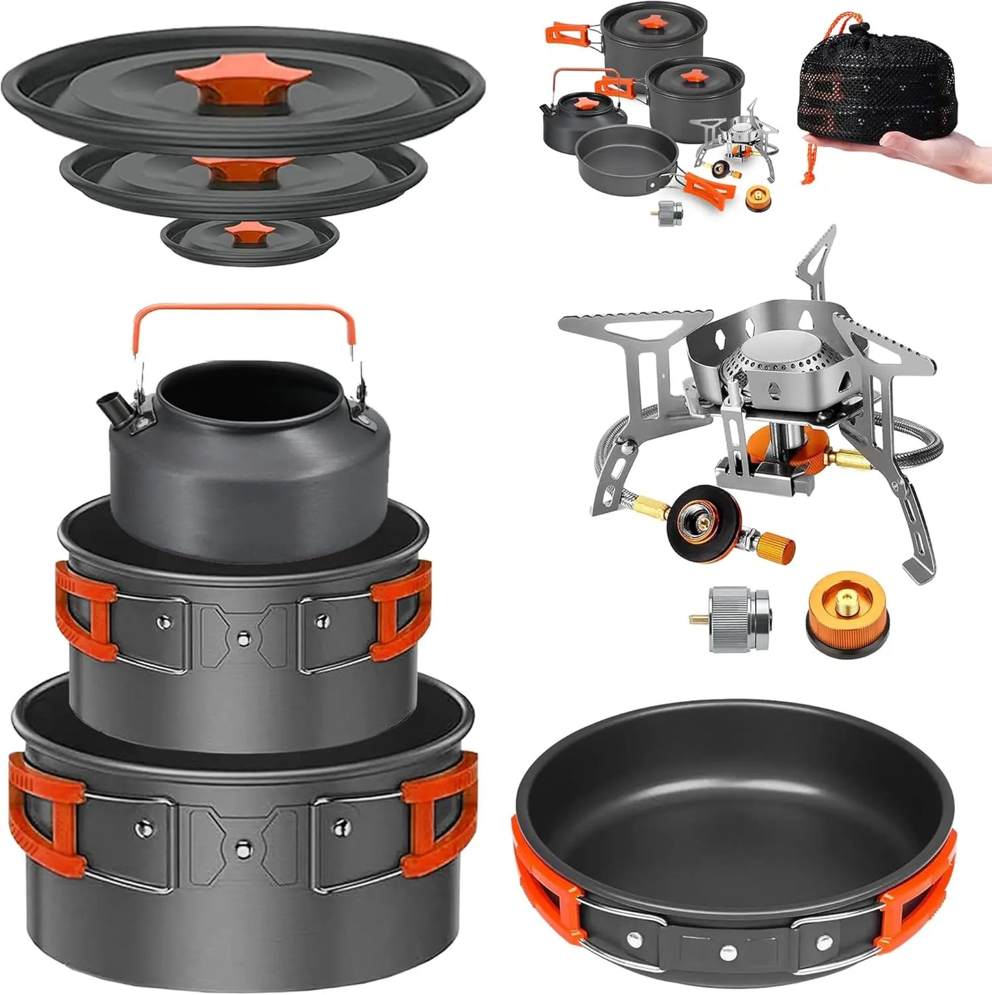 Backpacking Camping Mess Kit With Stove Nonstick Set