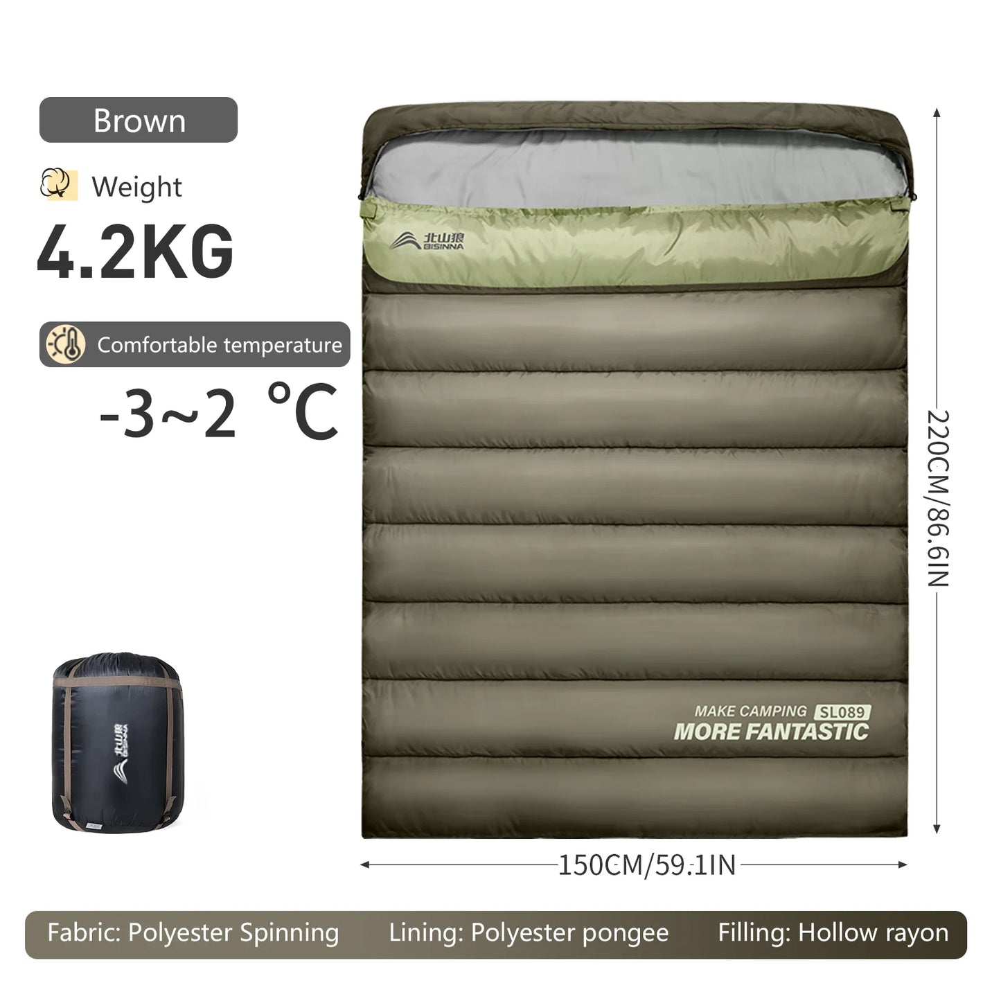 BSWOLF 2 Person Camping Sleeping Bag Four Seasons Portable