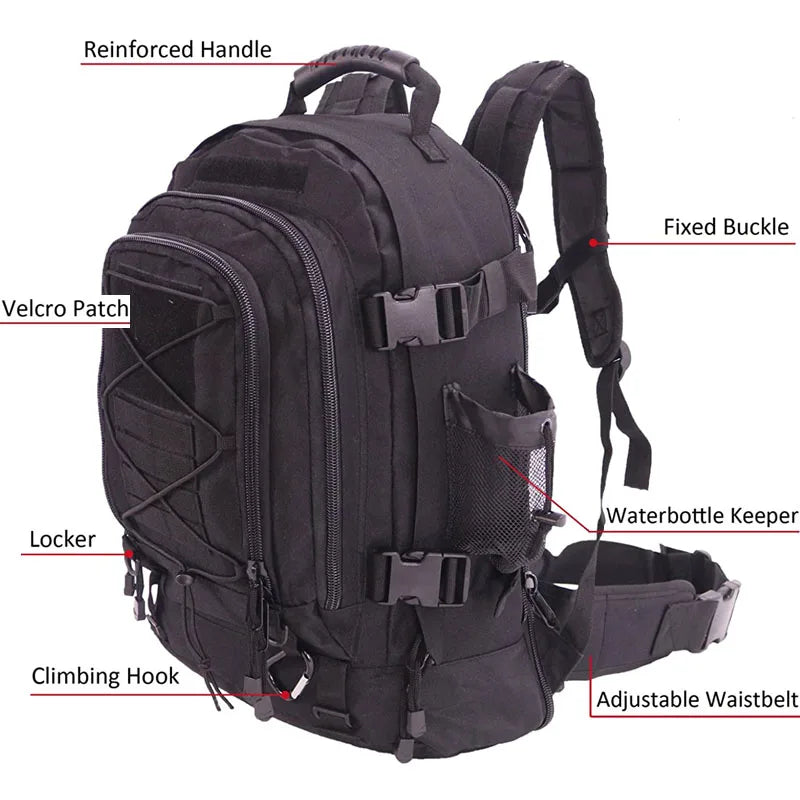 LQARMY 60L Military Tactical Backpack MOLLE Assault Rucksack