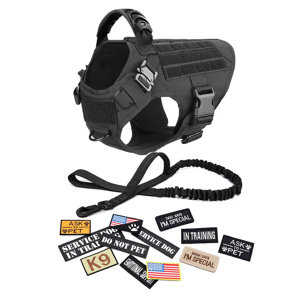 Military Large Dog Harness Vest With Leash And Patches