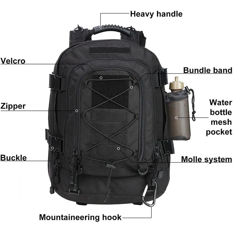 LQARMY 60L Military Tactical Backpack MOLLE Assault Rucksack