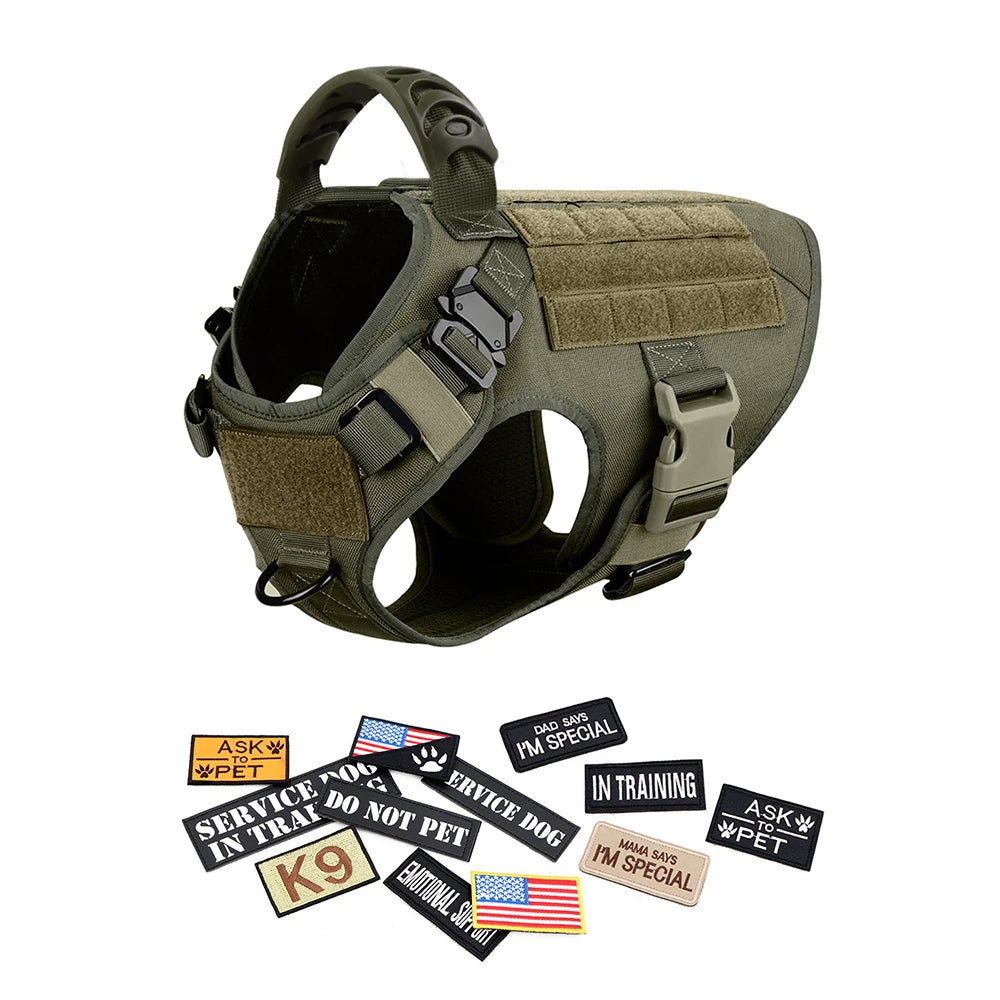 Military Large Dog Harness Vest With Leash And Patches