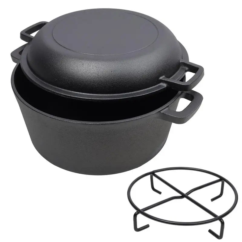 2 In 1 Preseasoned Cast Iron Dutch Oven 5 Qt Dual Handles