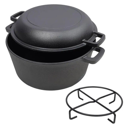 2 In 1 Preseasoned Cast Iron Dutch Oven 5 Qt Dual Handles