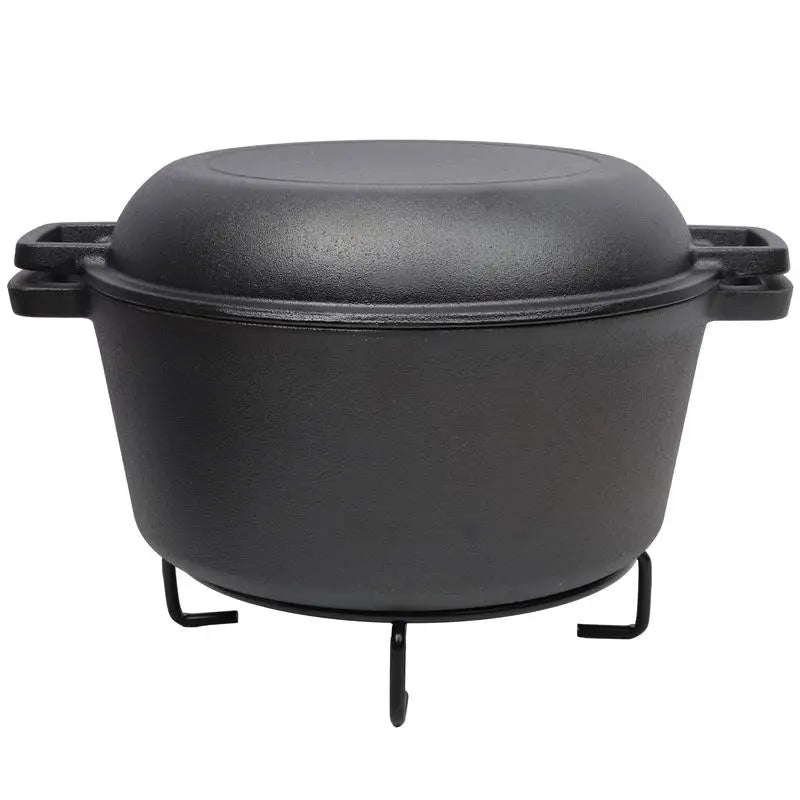 2 In 1 Preseasoned Cast Iron Dutch Oven 5 Qt Dual Handles