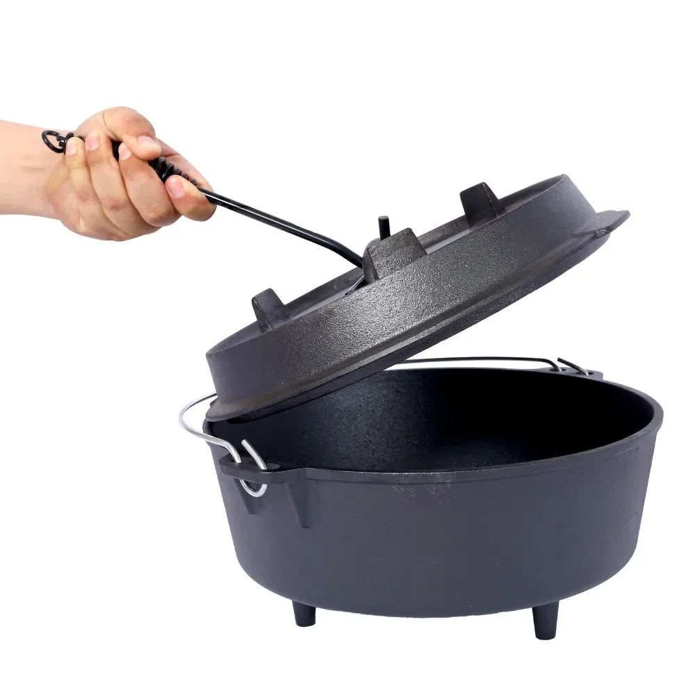 Preseasoned Cast Iron Dutch Oven for Camping Skillet Lid
