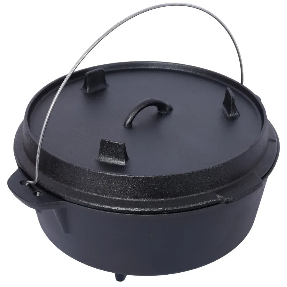 Preseasoned Cast Iron Dutch Oven for Camping Skillet Lid