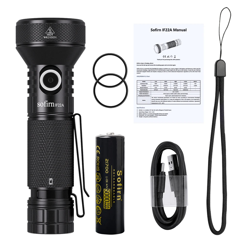 Sofirn IF22A 2100 Lumen Rechargeable LED Flashlight Torch