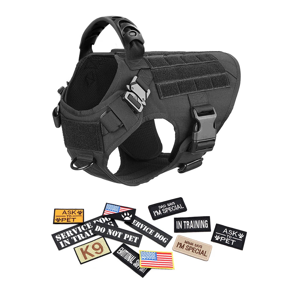 Military Large Dog Harness Vest With Leash And Patches