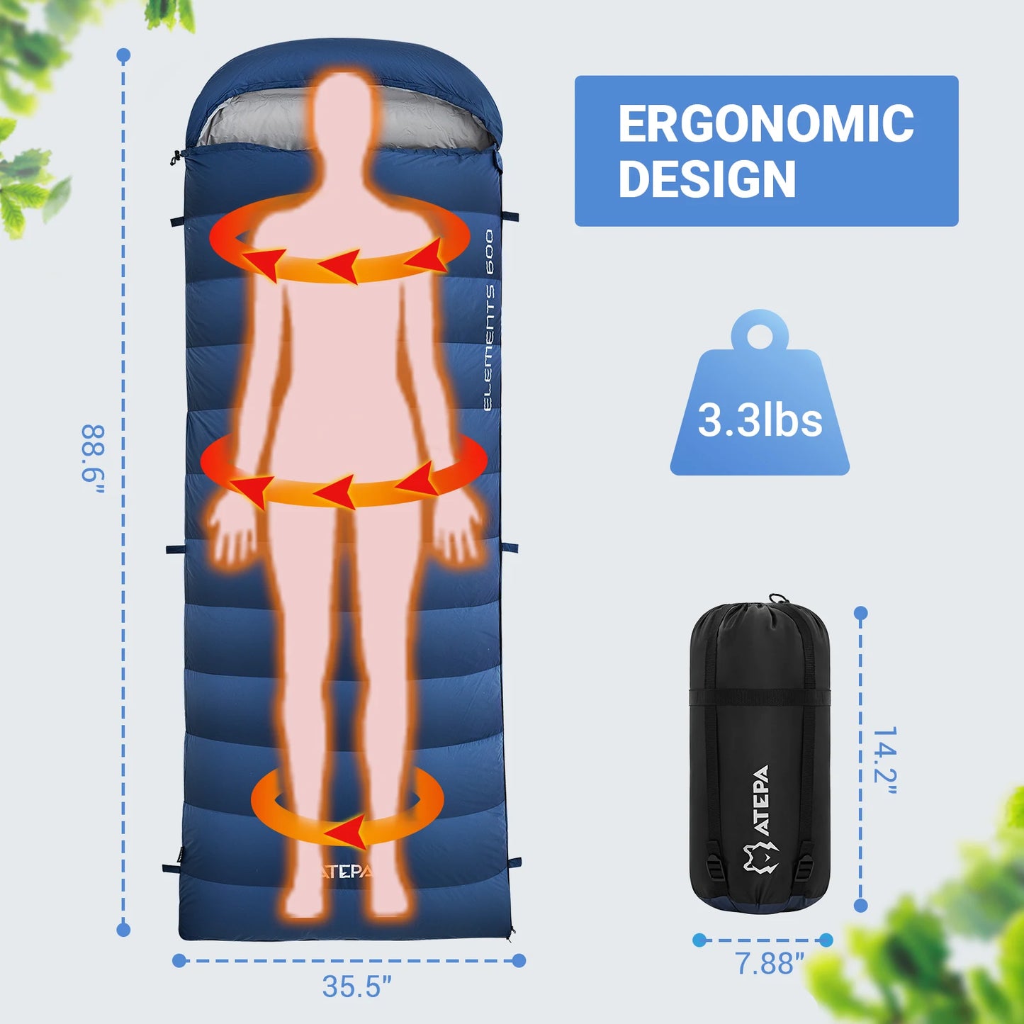 ATEP Super Long Hooded Down Sleeping Bag Waterproof Warm