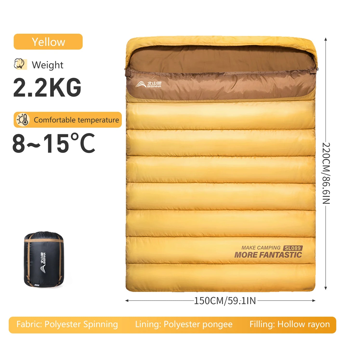 BSWOLF 2 Person Camping Sleeping Bag Four Seasons Portable