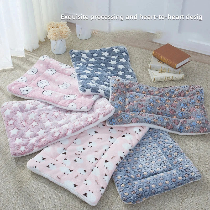 Flannel Pet Sleeping Mat Dog Bed Plush Plaid Cushion
