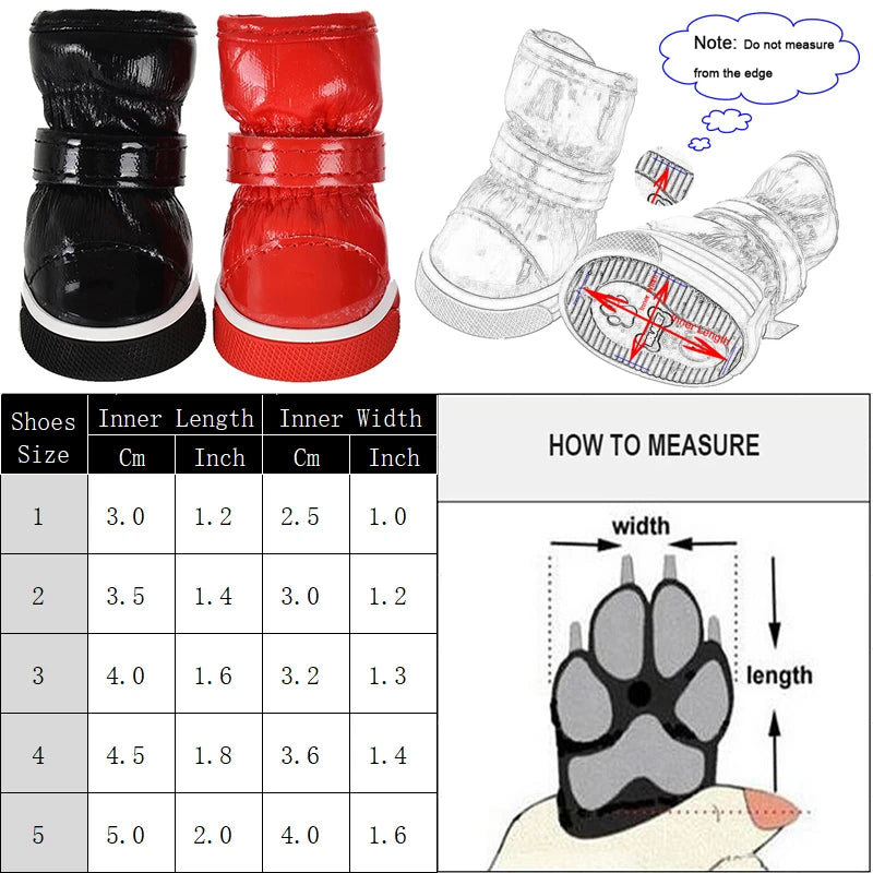 Four Piece Winter Dog Boots Snow Shoes Set Warm Fleece