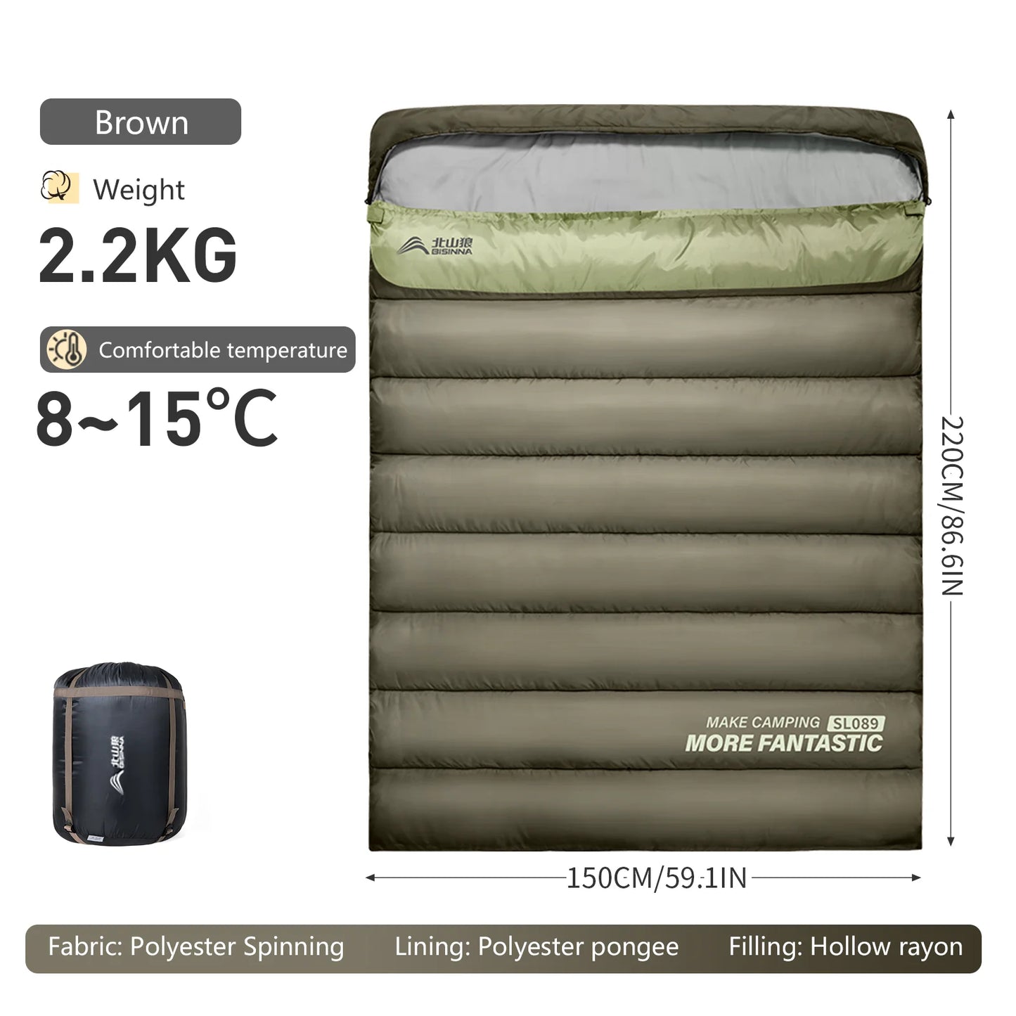 BSWOLF 2 Person Camping Sleeping Bag Four Seasons Portable
