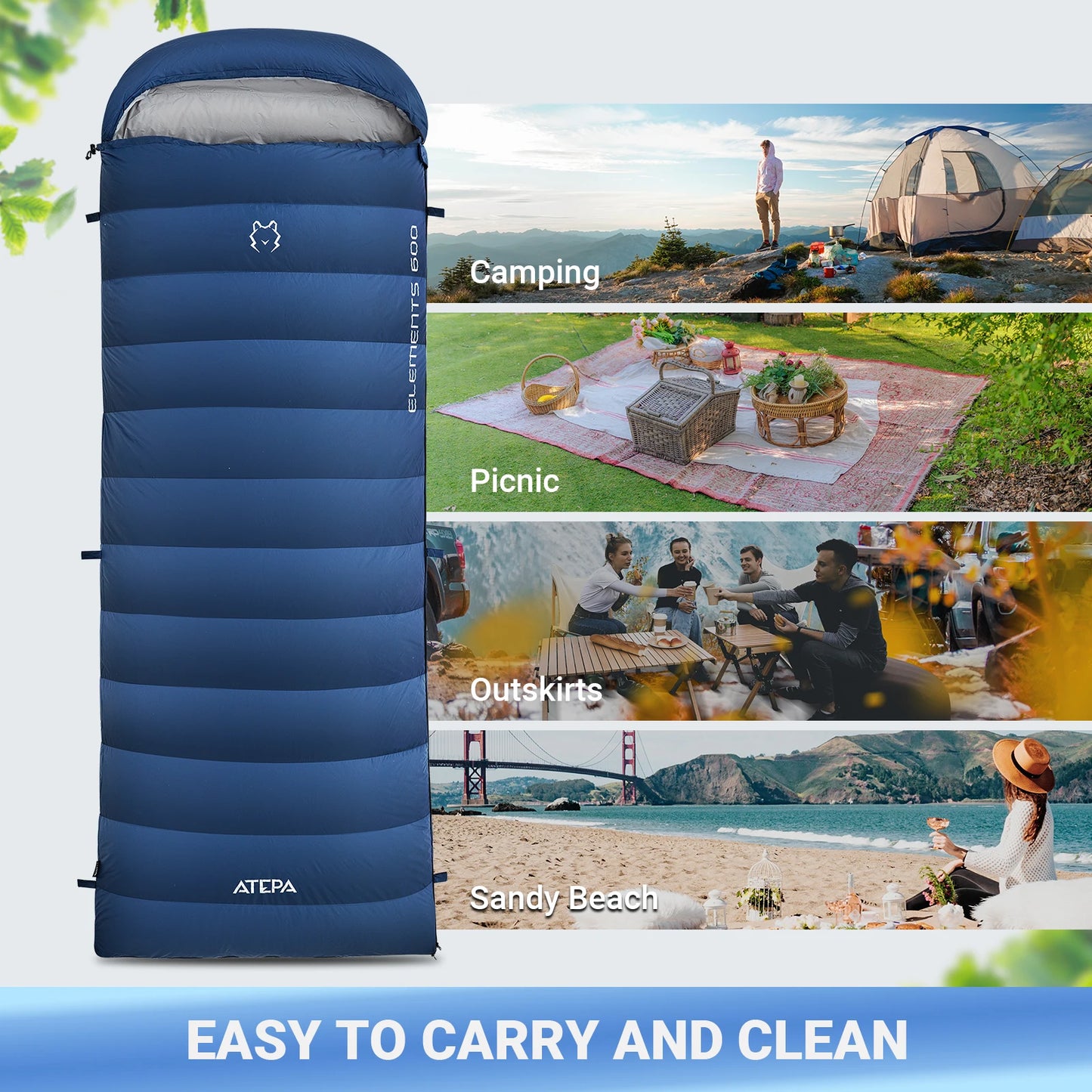ATEP Super Long Hooded Down Sleeping Bag Waterproof Warm