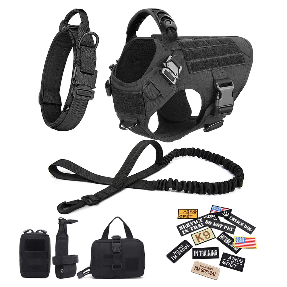 Military Large Dog Harness Vest With Leash And Patches