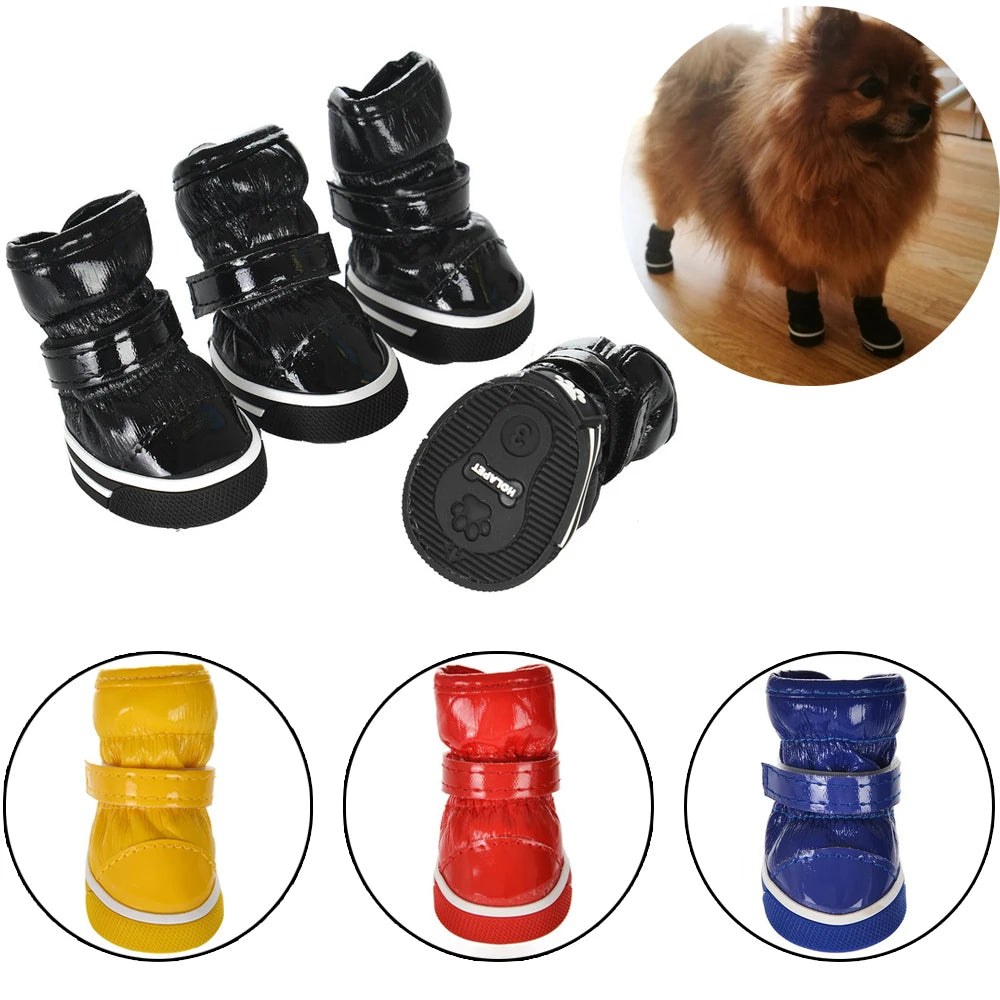 Four Piece Winter Dog Boots Snow Shoes Set Warm Fleece