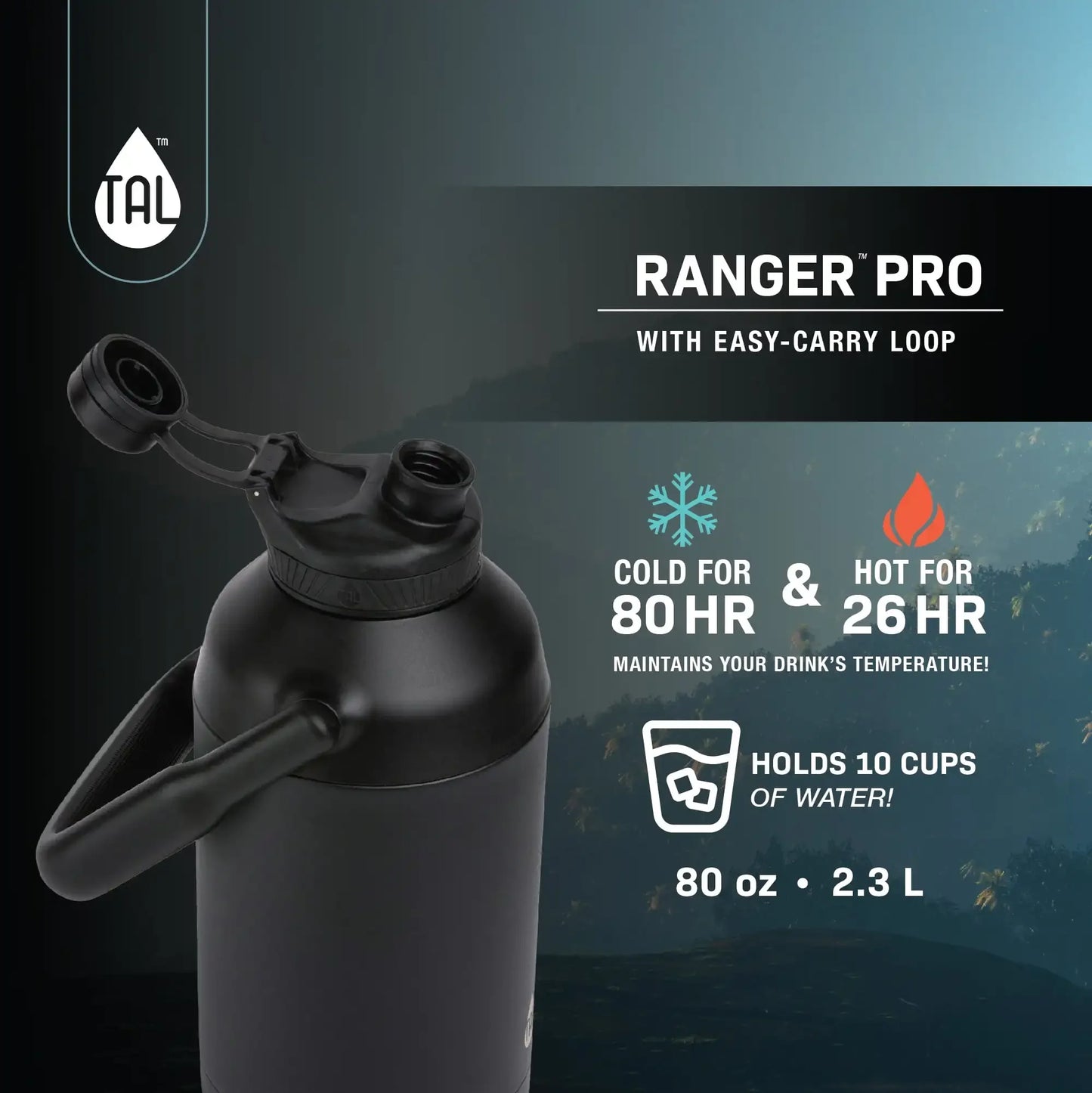 TAL Stainless Steel Ranger Water Bottle 80 fl oz Black