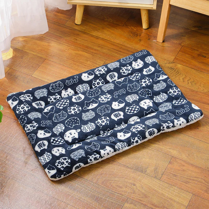 Flannel Pet Sleeping Mat Dog Bed Plush Plaid Cushion