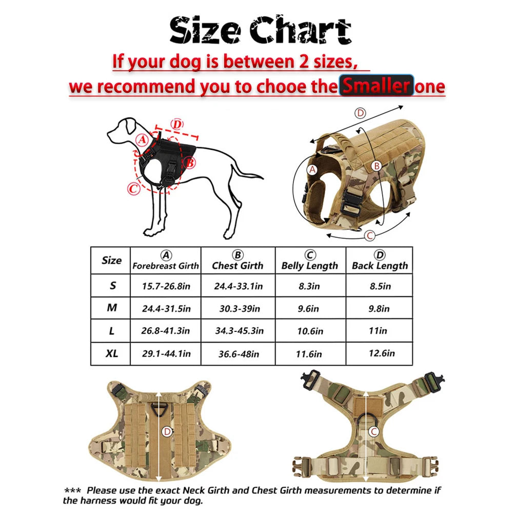Military Large Dog Harness Vest With Leash And Patches