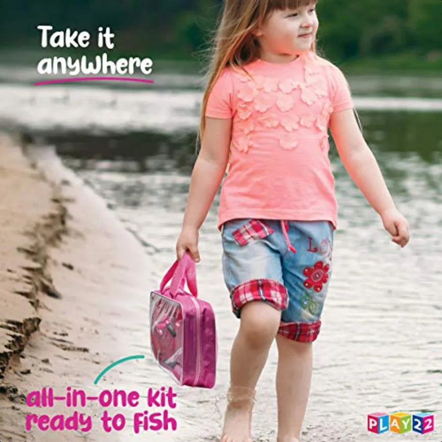 Play22 Pink Fishing Pole 40 Pc Combo Set for Youth Adventure